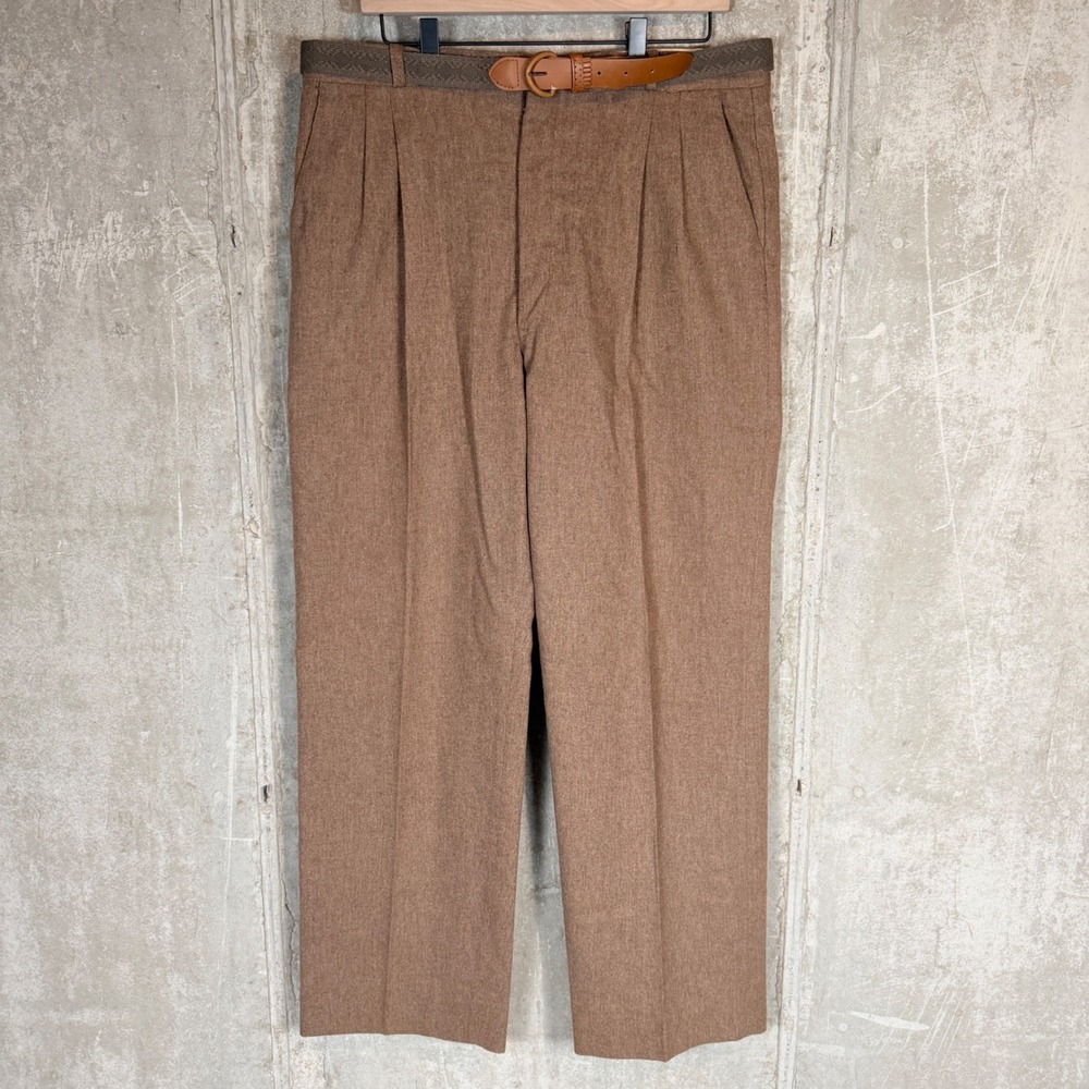 Vintage 70s Cotler Brown Pleated Trousers Mens 36x30 Belt Textured Retro